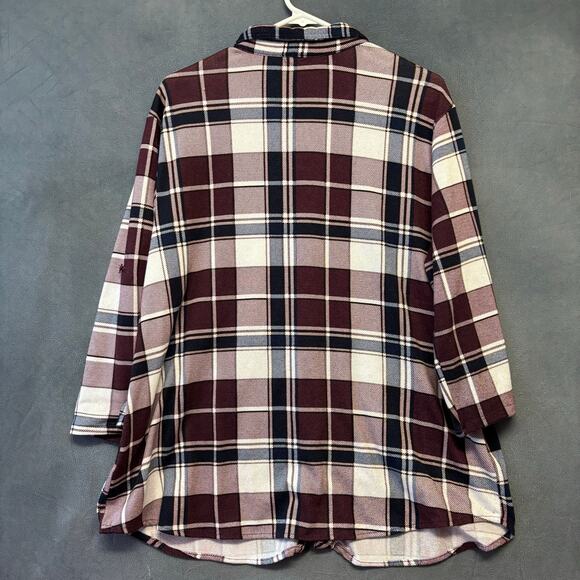 Eden & Olivia 1X Plaid Button Front Tunic Top Burgundy Navy Soft Stretch Country - Picture 2 of 11